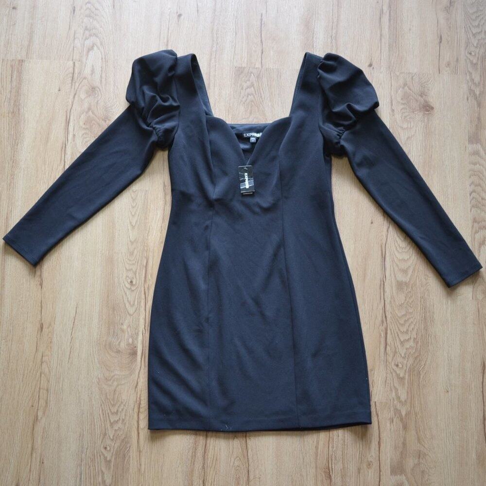 NWT Express Long Sleeve Midi Dress with Puff Sleeves